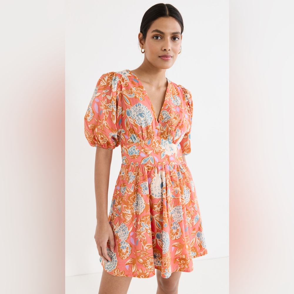 Trovata Birds of‎ Paradis Gia Dress Spiced Dahlia Pink Floral Puff Sleeve NEW